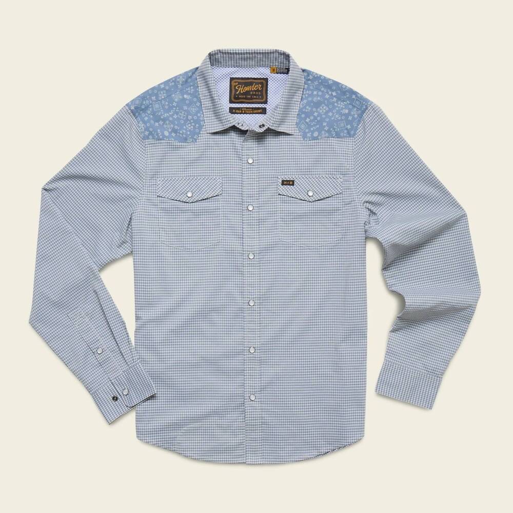 NEW HOWLER BROTHERS bros h bar b tech long sleeve shirt in blue mirage - Picture 7 of 7
